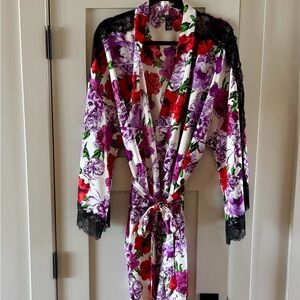 Victoria's Secret Floral Lace Robe - Red, Purple, Black L/XL
